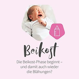 Schreiendes Neugeborenes und Text "Beikost"